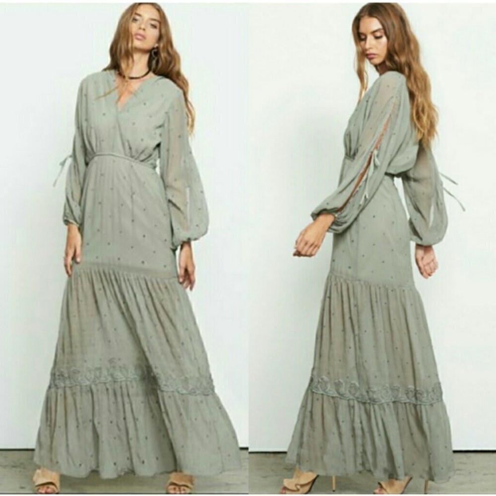 💕STEVIE MAY💕 The Sleepers Dress Sage Green Small Billow Sleeves Boho Chic